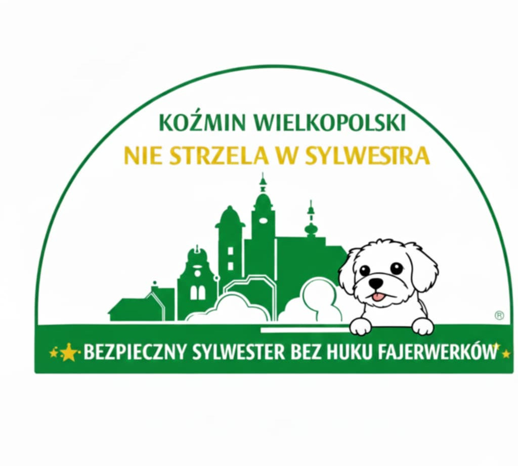 Logo Koźmina, pies i hasło 